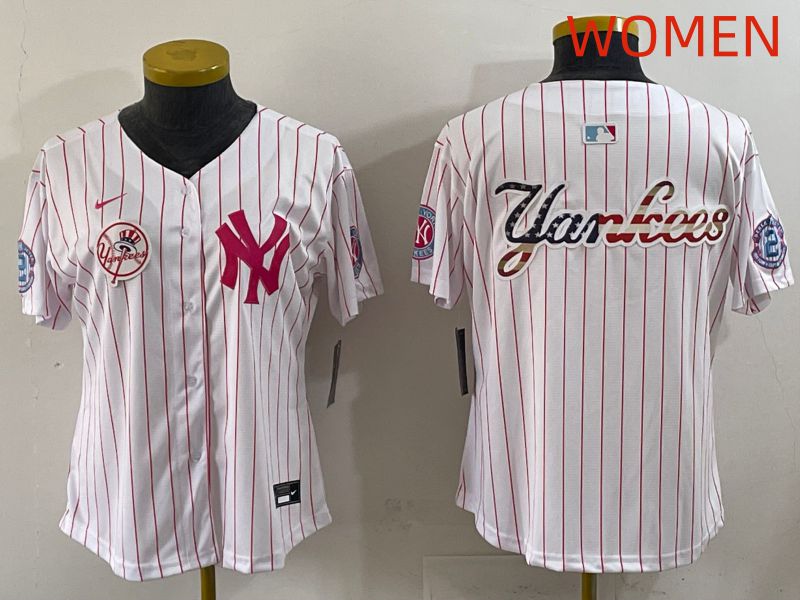 Women 2025 New York Yankees Blank White Stripe Joint Name Nike MLB Jersey style 8